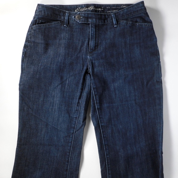 Eddie Bauer Womens Sz 8 Curvy Denim Jean Trouser Dark Wash Low Rise Tab-Front - Picture 2 of 7